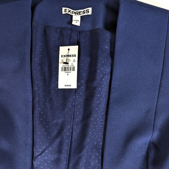 EXPRESS Cropped 3/4 Sleeve No Button Stretch Blazer Jacket Sz 4 Navy Blue NWT - Picture 7 of 8
